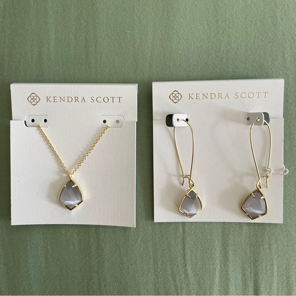 Kendra Scott Slate Cat's Eye Silver Cory Necklace & Carrine Earrings - Picture 11 of 15